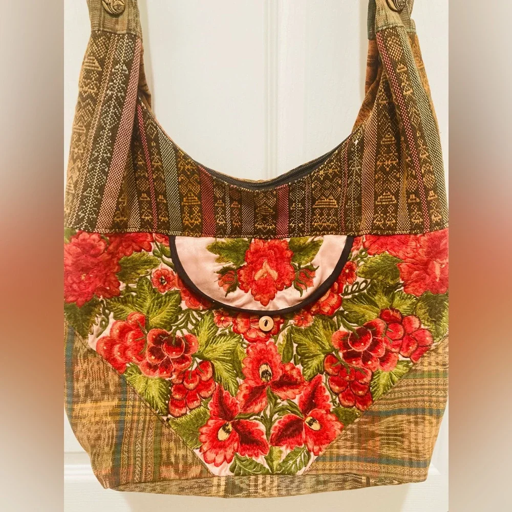 5 for $10: HANDMADE Floral Embroidered Shoulder Bag approx 12” x 14” - Picture 2 of 8